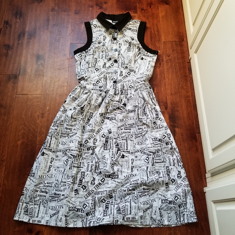 Retrolicious Black and White Newspaper Print Dress